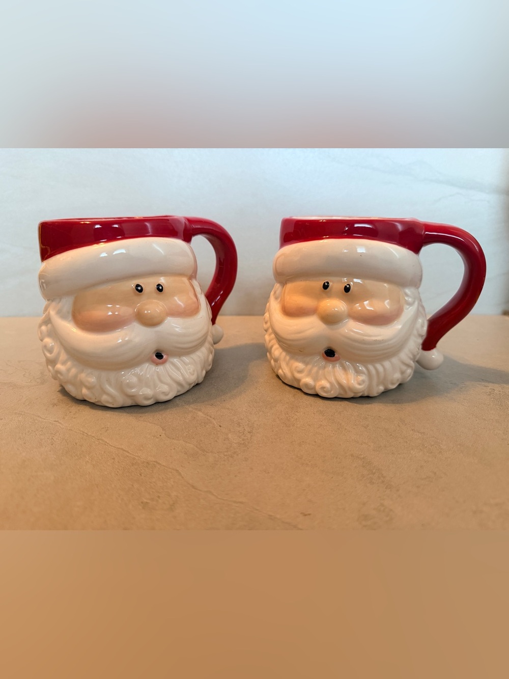Santa Claus Christmas Mugs Set of 2 Red White Ceramic Holiday Coffee